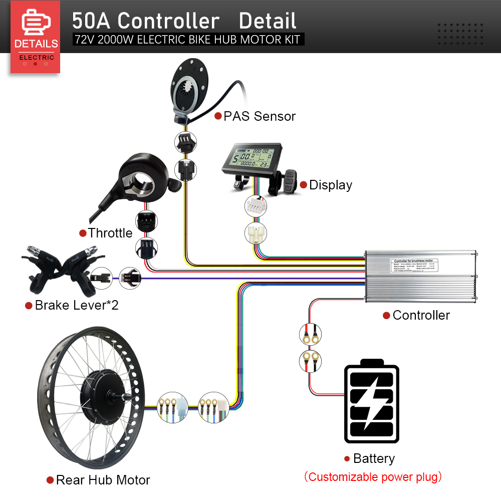 Fat Tire Ebike Conversion Kit 2000W - Electric Fat Bike Kit 72V 2000W